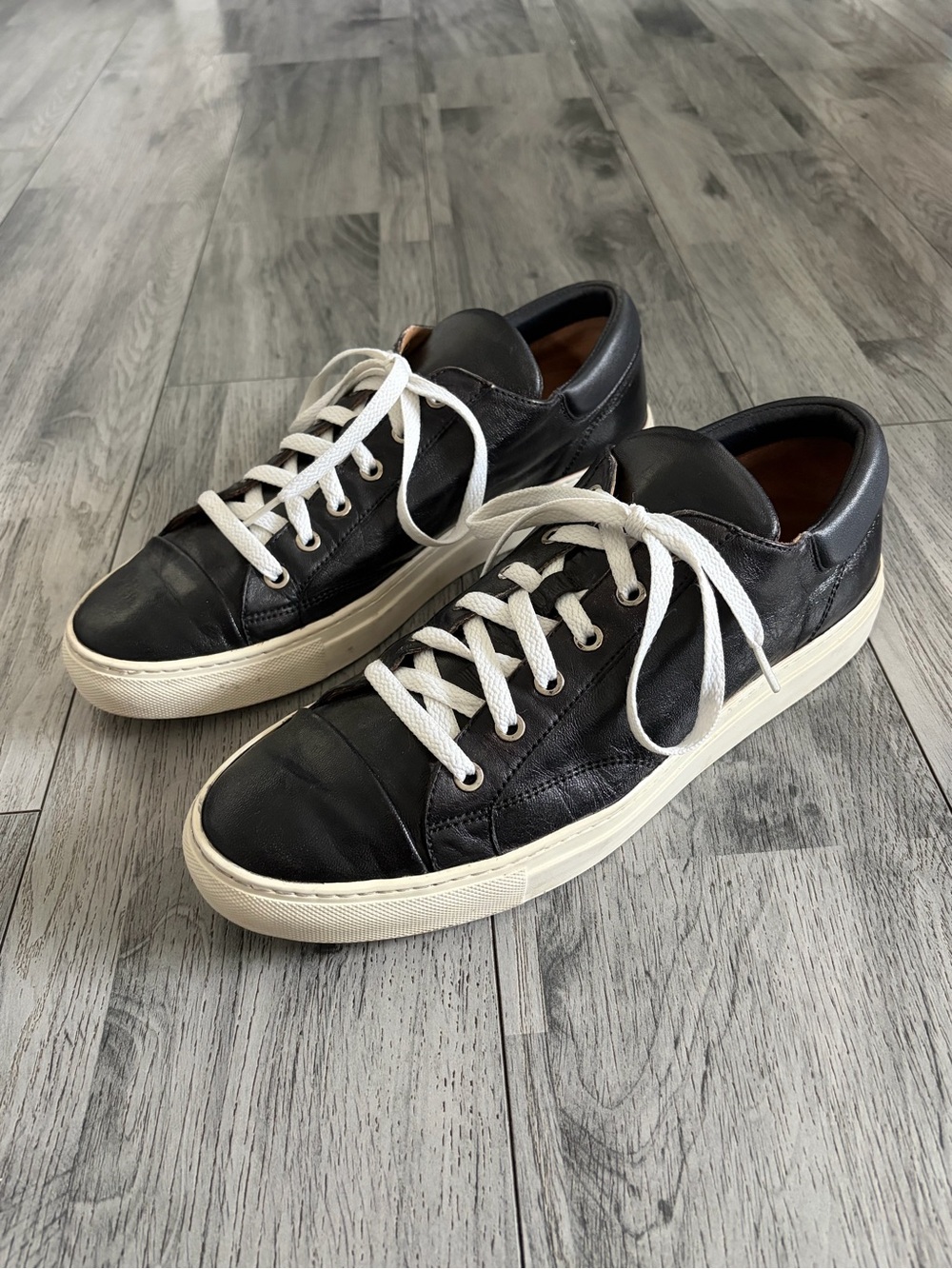Ralph Lauren Collection Black Leather Low-Top Sneakers with White Soles